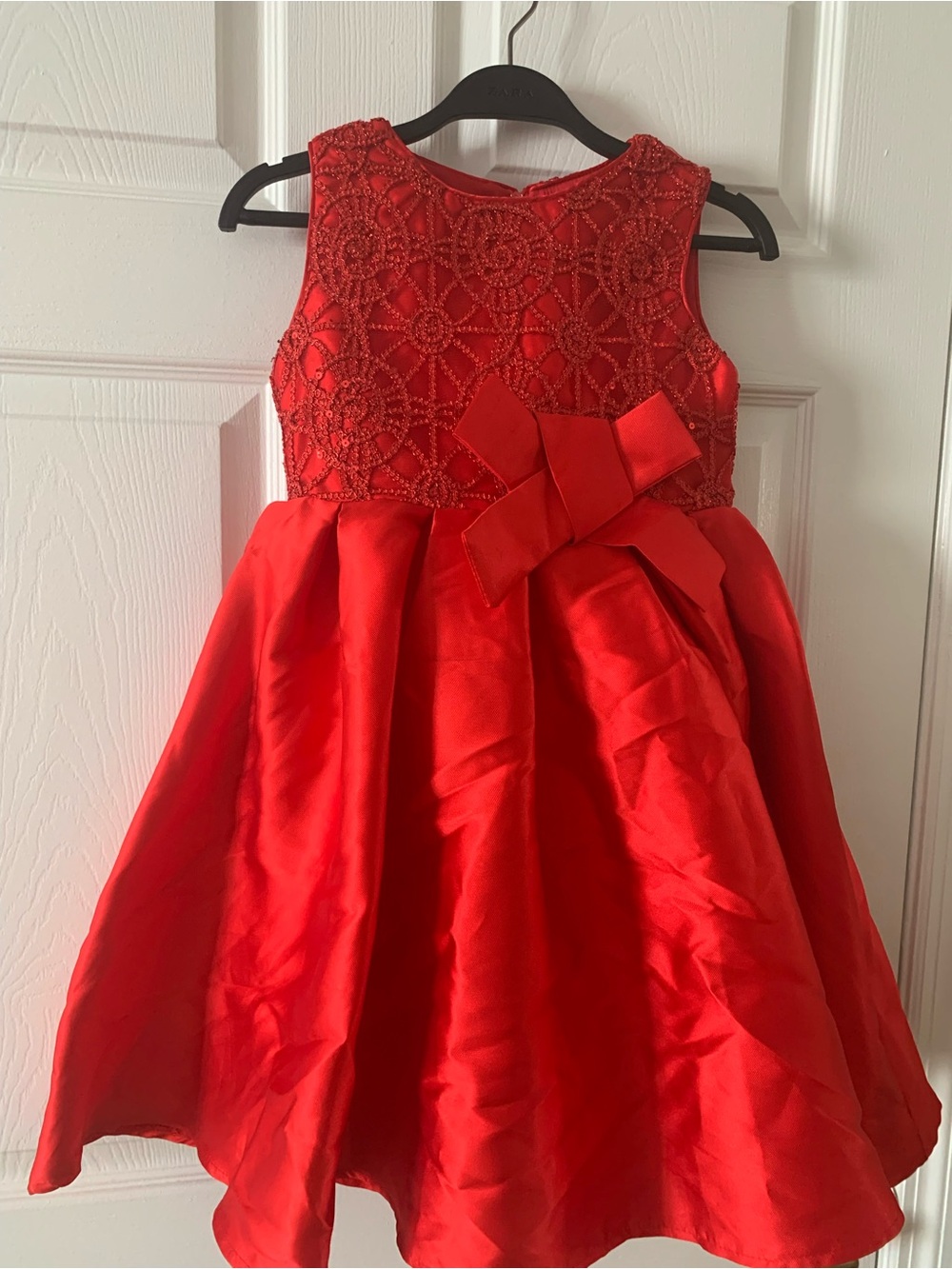 Red Beaded Bodice Satin Skirt Girls' Special Occasion Dress for 7-9 year olds